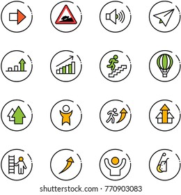 line vector icon set - right arrow vector, climb road sign, volume max, paper plane, growth, career, air balloon, up, success, arrows, opportunity, winch