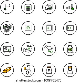 line vector icon set - ruble vector, coin, big cash, safe, investment, money bag, gold, rich, king