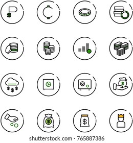 line vector icon set - ruble vector, cent, coin, big cash, money rain, safe, investment, bag, king