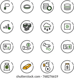 line vector icon set - ruble vector, coin, big cash, money rain, safe, investment, check, bag, gold, rich