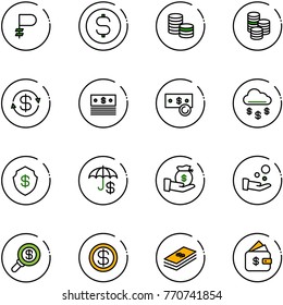 line vector icon set - ruble vector, dollar coin, exchange, cash, money rain, safe, insurance, investment, pay, search, finance management