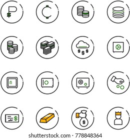 line vector icon set - ruble vector, cent, coin, big cash, money rain, safe, investment, check, gold, rich, king
