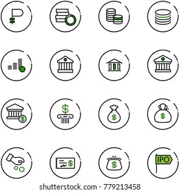 line vector icon set - ruble vector, coin, bank, account, money bag, investment, check, purse, ipo