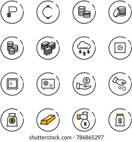 line vector icon set - ruble vector, cent, coin, big cash, money rain, safe, investment, bag, gold, rich