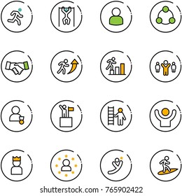 line vector icon set - run vector, pull ups, user, social, agreement, career, team leader, winner, win, opportunity, success, king, star man, flying, surfing