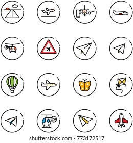 line vector icon set - runway vector, departure, boarding passengers, small plane, helicopter, airport road sign, paper, fly, air balloon, butterfly, kite, toy