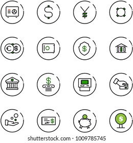 line vector icon set - safe vector, dollar sign, yen, currency, euro, bank, atm, card pay, cash, check, piggy, money tree