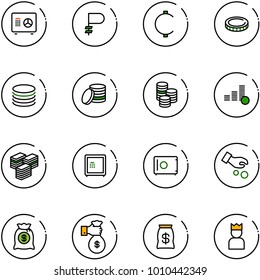 line vector icon set - safe vector, ruble, cent, coin, big cash, investment, money bag, rich, king