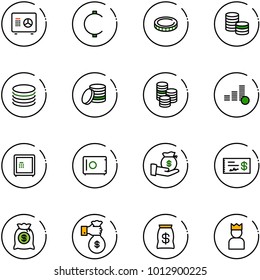line vector icon set - safe vector, cent, coin, investment, check, money bag, rich, king