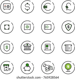 line vector icon set - safe vector, dollar sign, euro, pound, currency, bank, atm, piggy, cash pay, money tree
