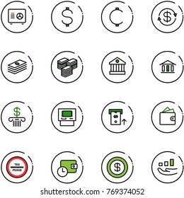 line vector icon set - safe vector, dollar, cent, exchange, big cash, bank, atm, wallet, tax peage road sign, time, growth