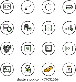 line vector icon set - safe vector, ruble, cent, coin, big cash, money bag, gold
