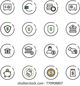 line vector icon set - safe vector, euro, coin, bank, account, card pay, piggy, dollar, money bag