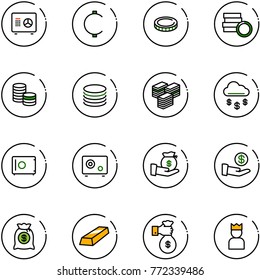 line vector icon set - safe vector, cent, coin, big cash, money rain, investment, bag, gold, rich, king