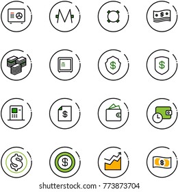 line vector icon set - safe vector, monero, currency, cash, big, atm, account statement, wallet, time, dollar, growth, money