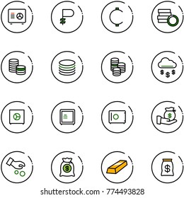line vector icon set - safe vector, ruble, cent, coin, money rain, investment, bag, gold