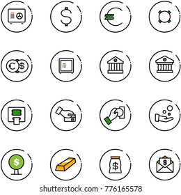 line vector icon set - safe vector, dollar, euro, currency, bank, atm, card pay, cash, money tree, gold, bag, mail