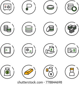 line vector icon set - safe vector, ruble, coin, big cash, investment, check, money bag, gold, rich, king