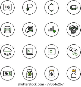 line vector icon set - safe vector, ruble, cent, coin, big cash, money rain, investment, check, bag, king