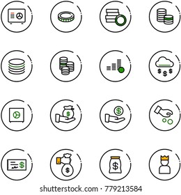 line vector icon set - safe vector, coin, money rain, investment, check, rich, bag, king