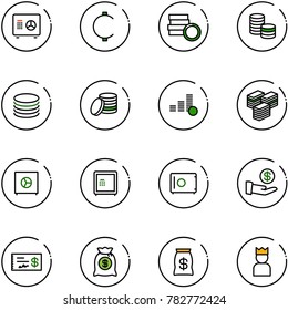 line vector icon set - safe vector, cent, coin, big cash, investment, check, money bag, king