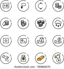 line vector icon set - safe vector, ruble, cent, coin, big cash, money rain, investment, bag, gold, rich