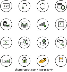 line vector icon set - safe vector, ruble, cent, coin, investment, check, money bag, gold, king