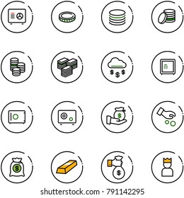 line vector icon set - safe vector, coin, big cash, money rain, investment, bag, gold, rich, king