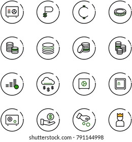 line vector icon set - safe vector, ruble, cent, coin, money rain, investment, king