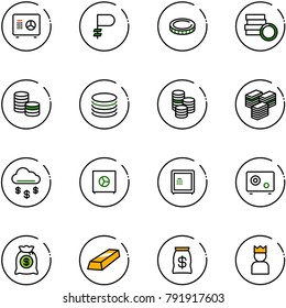 line vector icon set - safe vector, ruble, coin, big cash, money rain, bag, gold, king