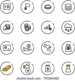 line vector icon set - safe vector, ruble, coin, money rain, investment, bag, gold, rich, king