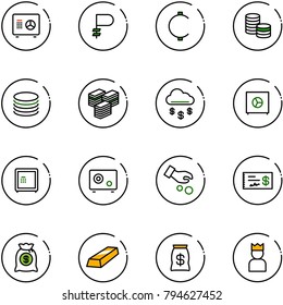 line vector icon set - safe vector, ruble, cent, coin, big cash, money rain, investment, check, bag, gold, king