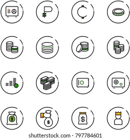 line vector icon set - safe vector, ruble, cent, coin, big cash, money bag, rich, king