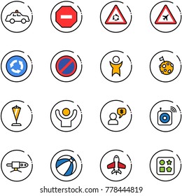 line vector icon set - safety car vector, no way road sign, round motion, airport, circle, parking, success, moon flag, pennant, money dialog, wireless speaker, pipe welding, beach ball, toy plane