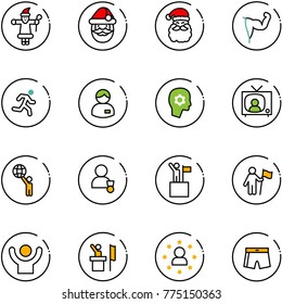 line vector icon set - santa claus vector, power hand, run, manager, brain work, tv news, world, winner, win, success, speaker, star man, swimsuit