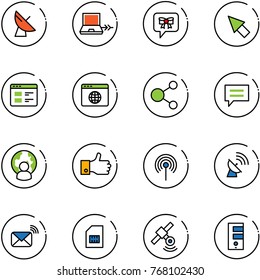 line vector icon set - satellite antenna vector, netabook connect, bow message, cursor, website, browser globe, share, chat, man, finger up, wireless mail, sim, server