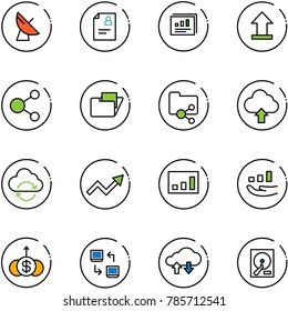 line vector icon set - satellite antenna vector, patient card, statistics report, uplooad, share, folder, shared, upload cloud, refresh, growth arrow, dollar, data exchange, hdd