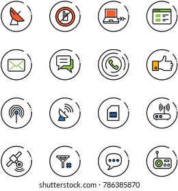 line vector icon set - satellite antenna vector, no mobile sign, netabook connect, website, mail, chat, phone horn, finger up, sim, wi fi router, signal, radio