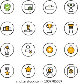 line vector icon set - shield check vector, certificate, pedestal, cup, winner, win, award, star medal, gold