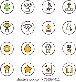 line vector icon set - shield check vector, cup, golden branch, winner, win, gold, award, star medal, certificate, pennant