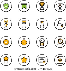 line vector icon set - shield check vector, flag, win cup, gold, award, winner, star medal, certificate