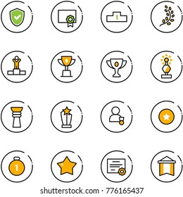 line vector icon set - shield check vector, certificate, pedestal, golden branch, winner, win cup, gold, award, star medal, pennant