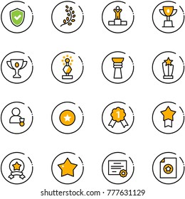 line vector icon set - shield check vector, golden branch, winner, win cup, gold, award, star medal, certificate