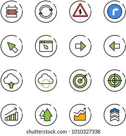 line vector icon set - sign post vector, exchange, intersection road, only right, cursor, browser, arrow, left, upload cloud, refresh, target, growth, up, chevron