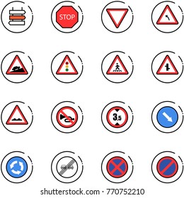 line vector icon set - sign post vector, stop road, giving way, turn left, climb, traffic light, pedestrian, intersection, rough, no horn, limited height, detour, circle, end overtake limit, parking