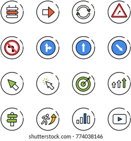 Line Vector Icon Set - Sign Post Vector, Right Arrow, Exchange, Turn Road, No Left, Only Forward, Detour, Cursor, Target, Arrows Up, Signpost, Career, Chart, Playback