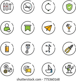 line vector icon set - ski vector, no smoking sign, cent, shield check, user login, flag, paper fly, drink, piston, bezier, pliers, rivet, machine tool, sailboat toy, robot