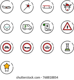 line vector icon set - small plane vector, Magic wand, sleigh, christmas deer hat, virus, encashment car, account history, intersection road sign, no bike, cart horse, tax peage, chess queen