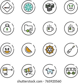 line vector icon set - smoking area sign vector, lemon slice, big cash, dollar smile, money bag, shared folder, hot tea, green, watermelone, hand wheel, chisel, laser lever, xylophone, toy horse