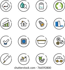 line vector icon set - smoking area sign vector, blood test, pulse clipboard, globe, growth, home dollar, shell, water power plant, check, cpu, basin, rivet, metal hacksaw, stapler, toy caterpillar